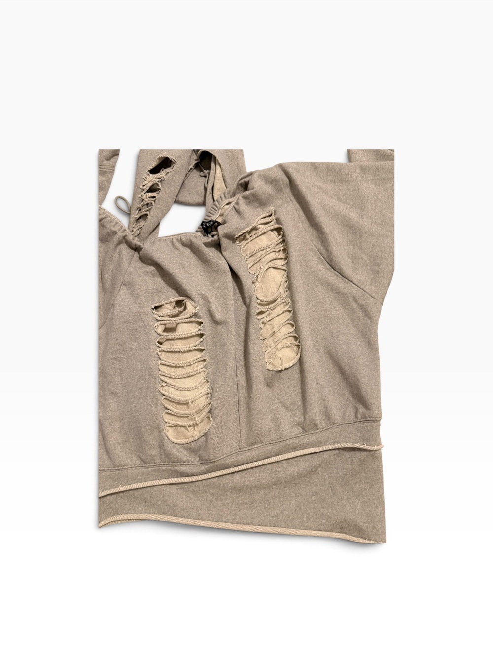Akira Grey Sweatshirt Distressed Hooded Top XL Halter Off the Shoulder - Picture 8 of 13